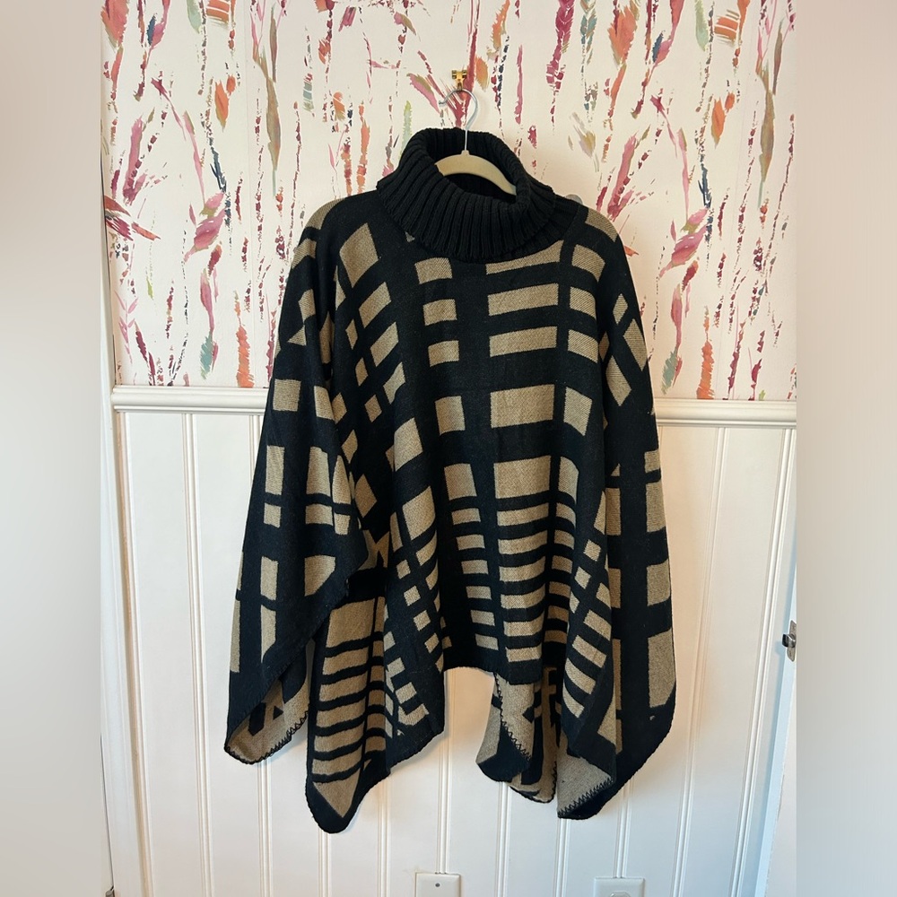 Black and Tan Turtleneck Poncho